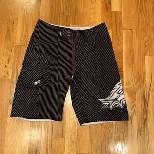 Fox Racing Board Shorts Swim Trunks 28 Men Black Logo‎ Stripe Fox Head